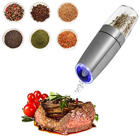 Electric Pepper Grinder, Gravity-Activated Sensor salt and pepper grinder mills Auto Grinding Salt Pepper Machine Set With Blue LED Lights