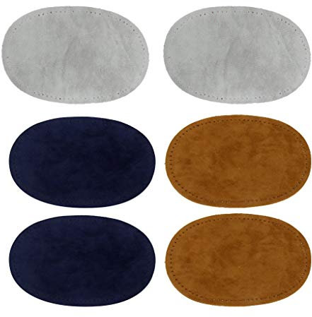 Sanmum Ellbogen- und Knieflicken zum Aufnähen Denim Wildleder Patches Bügeleisen Reparatursatz (Blau + Grau + Helles Kamel)