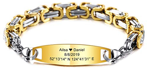 MeMeDIY Personalisierte Armband Gravur Name Allergie Leben Identifikation ID Angepasst Für Männer Frauen Mädchen Jungen Wasserdicht Edelstahl Link Armbänder (4 Farben, 4 Längen, 5 Stilketten)