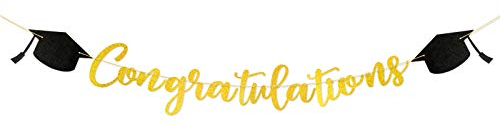 Striscione Laurea Festone Carta Scritta Dorata Congratulations Banner Bandierine Tocco Cappello Ghirlanda Addobbi Decorazione per Casa Festa Laurea Gadget Fai da Te