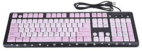 Fdit Ultra-Slim USB Wired Keyboard - 104-Keys, Universal for Home Office Laptop Computer, 45.5 x 14.7cm / 17.9 x 5.8in (Black Pink)