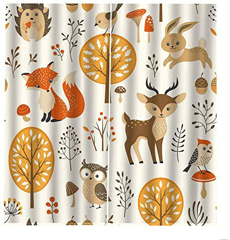 Gardinen Blickdichter Fenster, Wald Tiere Hirsche Fuchs,183x214cm Vorhänge mit Ösen Polyester Drucken Kinderzimmer Schlafzimmer Wohnzimmer Vorhang