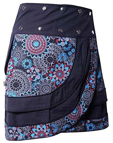 Vishes - Alternative Bekleidung - Damen Wickelrock Rock zum Wickeln mit Druckknöpfen Mandala Blumen