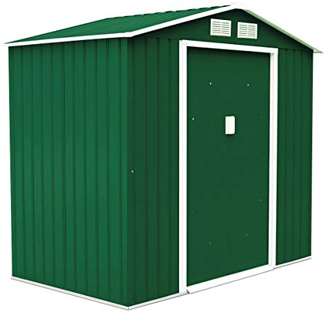 RELAX4LIFE Gerätehaus Metall, Gartenhaus, 2 Schiebetüren mit Griff, Geräteschuppen mit Fenster, Gartengerätehaus für Ackergeräte & Mülleimer & Werkzeuge, inkl. Fundament, 213 x 127 x 185cm (Grün)