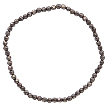 Taddart Minerals – Goldfarbenes Armband aus dem natürlichen Edelstein Pyrit mit facettierten 3 mm Kugeln auf elastischem Nylonfaden aufgezogen – handgefertigt