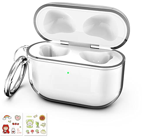 Hianjoo Case Compatible with Apple AirPods 3 (2021), Silicone Protective Case Compatible with AirPods 3rd Generation, Shock Absorption Cover with Keychain and 2 Sheets Stickers for DIY -Transparent