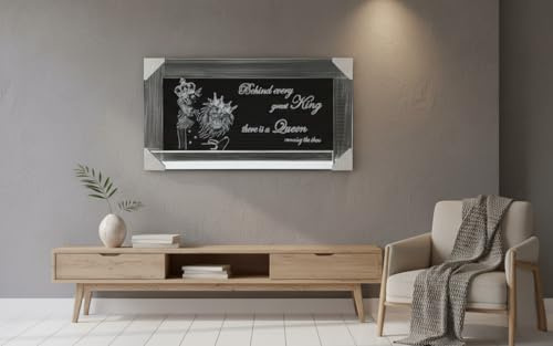 Biznest LARGE LION FAMILY KING, QUEEN AND CHILD CUBS WITH CROWNS LIQUID ART WALL MIRRORED LOOK 85x45cm (King there is a Queen)