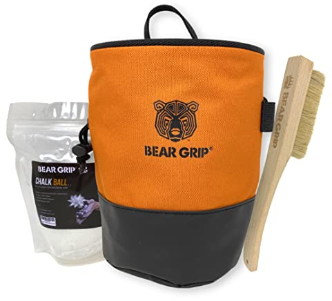 BEAR GRIP Premium Chalk Bag Bundle Pack für Klettern mit Taillengürtel Chalk Ball und Bürste (Orange)