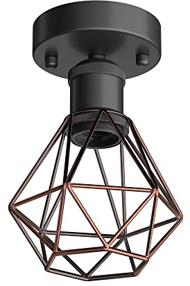 ledscom.de Vintage E27 Deckenleuchte RETRA, schwarz, Käfig-Schirm bronze