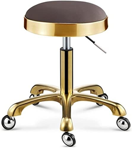 Drehhocker Rollhocker, Höhenverstellbarer Runder Hocker Auf Rädern, Rollhocker Aus Metall Mit Goldener Stuhlstange Für Küche, Salon, Bar, Büro, Massage, Klinik