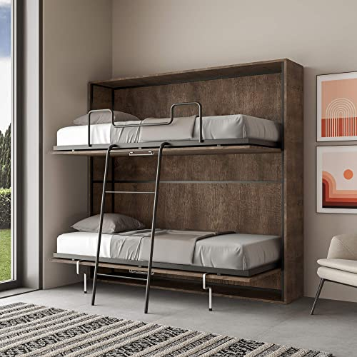 IMAGO FACTORY Kendo Double - Horizontales Klappbares Doppelbett, Platzsparendes Bett, Faltbar, L.200 S.106 H.97, Klappbares Wand-Etagenbett, Matratzen Nicht Enthalten, Nußbaumfarbe