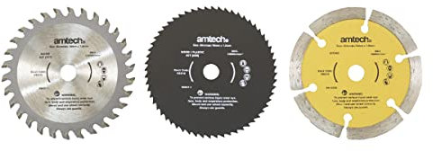Amtech V5010 3 Piece 85mm Mini Circular Saw Blade Set, Cuts Wood, Plastic, Concrete, Masonry & Tiles, Universal 10mm Bore Size