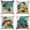OCEUMACO Leinen Kissenbezug 50x50 Natur Ginkgo Kissenhülle 4er Set Quadratisch Sofakissen Dekokissen Bezug für Couch Muster Kissen Kissenbezüge Outdoor Deko Couchkissen Zierkissen - Türkis Gold