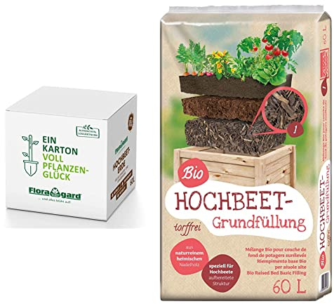 Floragard Bio Hochbeet-Erde in der Box 60 Liter & Universal Bio Hochbeet-Grundfüllung 60 Liter