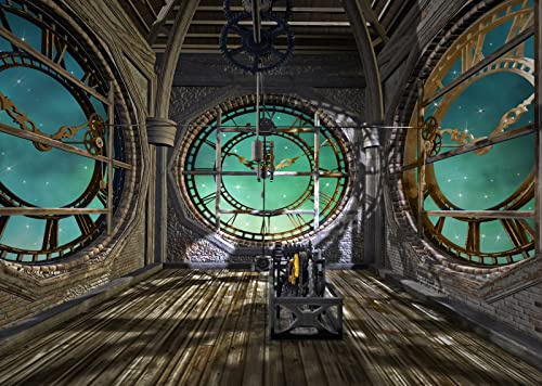 BELECO 2.1x1.5m Retro-Steampunk-Hintergrund aus Stoff, antiker Steampunk-Raum mit Uhr, leuchtenden Sternen, industrieller Hintergrund, Retro-Stil, Neuheit, Kunstdesign, Party, Heimdekoration