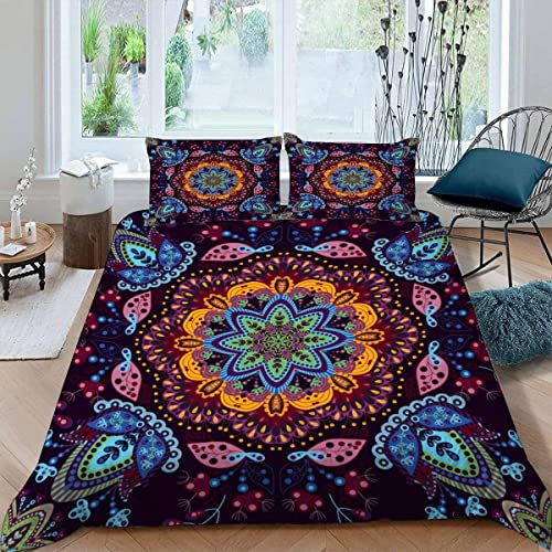 ROMIGO Bettwäsche 135x200 Mädchen Jungen Mandala 3D Druck Sommer Leicht Mikrofaser Bettbezug Abstrakte Blume Zimmer Dekor Bettwäsche-Sets 3Teilig mit Reißverschluss und 2 Kissenbezüge 80x80