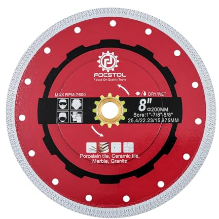 FOCSTOL Disco Diamantato per Piastrelle - 200mm Lama Diamantata con X bordo in Rete per Porcellanato Ceramica Marmo Granito Quarzo Foro 25,4mm x 22,23mm x 15,875mm
