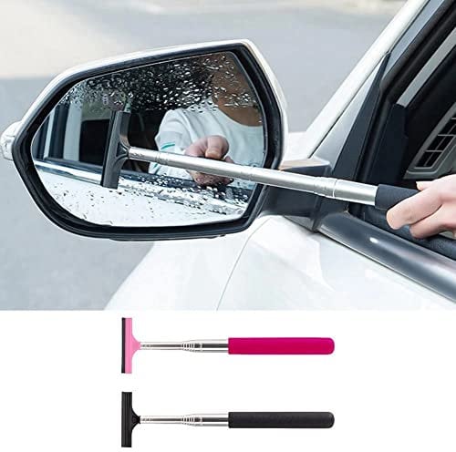 Gobabo Car Rearview Mirror Wiper Telescopic Auto Mirror Squeegee Cleaner Car Squeegee Cleaning Tool for Side Mirrors Portable Glass Mist Cleaning Brush (Black)