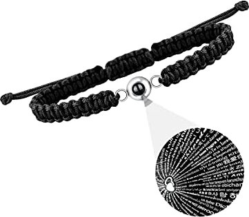 GAUEIOUR Couple Weaving Projection Bracelet,Handwoven Projection 100 Languages I Love You Couple Bracelet, Men's and Women's Bracelet Jewelry, Couple/Best Friend Commemorative Gift (Black)