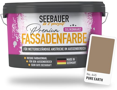 SEEBAUER diy Silikonharz-Fassadenfarbe Braun 2,5L für Außen (No. 645 Pure Earth) Selbstreinigende Fassadenfarbe mit Lotuseffekt - Geeignet für Putz, Mauerwerk und Beton