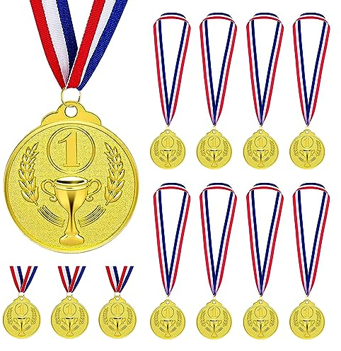 ZEIEYA Medaillen Fussball, 12 Stück Siegermedaille Medaillen Sport Metall Medaille Goldmedaillen Pokale Medaillen mit Bändern Partyartikel für Kinder und Erwachsene Sport, Wettbewerbe