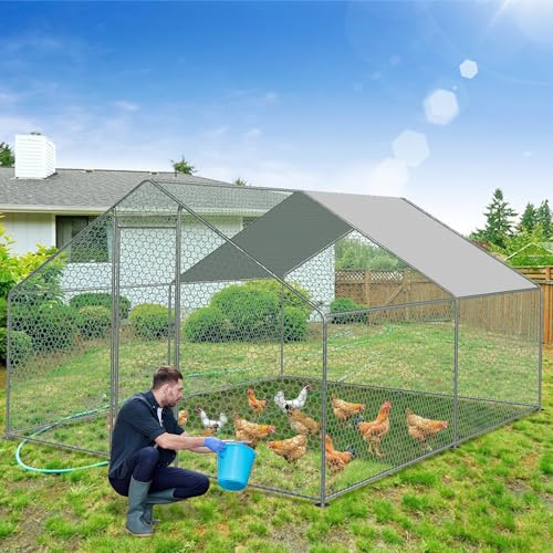 Ikodm Hühnerstall XXL Freilaufgehege Hühnerhaus 12m2 mit Schloss 3x4x2m Wasserdichtes PE-Farbtuch Entenstall für Hühnerkäfig Kleintiere Vogelkäfig Haustierkäfig Stabilem Verzinkter Stahl