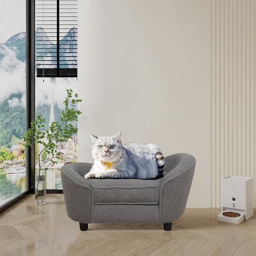 Haustier-Sofa, Haustier-Hundesofa mit verstellbaren Kunststoffbeinen, Samt-Haustier-Couch-Stuhl mit abnehmbarem und waschbarem Kissen für kleine Hunde und Katzen (Grau)