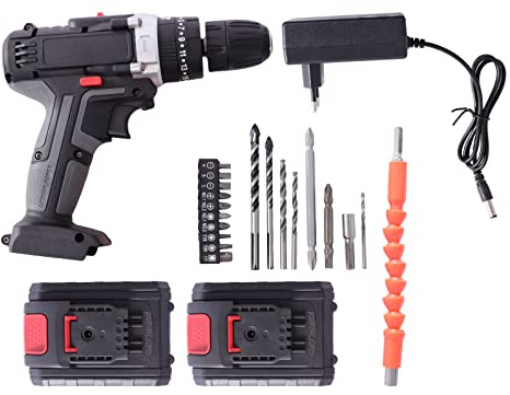 Begoniape Akkuschrauber Mini Elektrischer Schraubendreher Akkuschrauber Set mit Batterieladegerät 2 Batterien LED Akku-Bohrschrauber 1450RPM 220V EU-Stecker