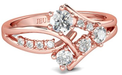 Jeulia 925 Silber Ringe Frauen Roségold-Ring Rundschliff Engagement Versprechen Jubiläum Bandringe Zirkonia Kristall Damenring zum Geburtstag,Valentinstag (Verwobenes Design, 66(21))