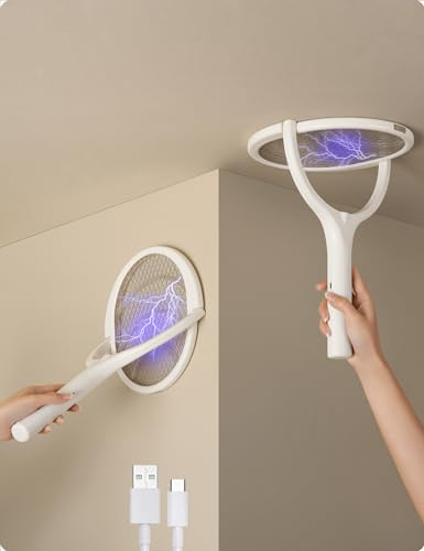 2-Pack Testa Rotante Racchetta Zanzare Elettrica Ricaricabile Racchetta Mosche Elettrica Antizanzare Anti Ammazza Zanzare Elettrico Paletta Cattura Acchiappa Mosche