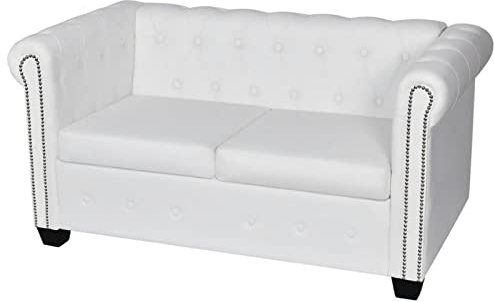 Rantry Chesterfield-Sofa mit 2 Sitzpl鋞zen aus wei遝m Kunstleder, 2-Sitzer-Sofa, modernes Chesterfield-Sofa, Ledersofa, Vintage-Sofa, Sofa, Sofa aus Leder