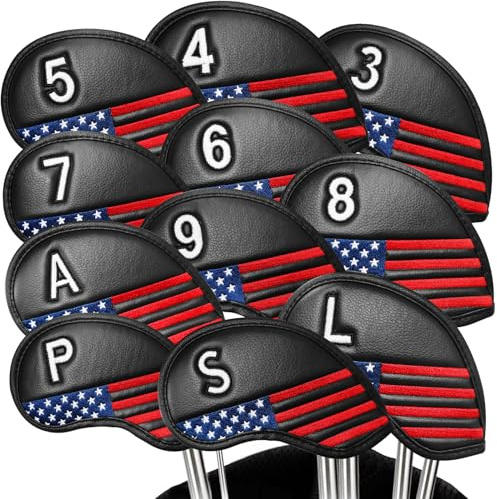 FINGER TEN Golf Club Iron Head Covers Pu Leather 12 Pack(USA Flag)