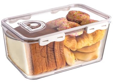 Kühlschrank Organizer,Toastbrot Aufbewahrungsbox mit Timing Deckel,Knäckebrotdose Knäckebrotdose mit Gitter,Luftdichte Praktische Aufbewahrungsbox für Brot,Kuchen andere Lebensmittel (Mittlere Größe)