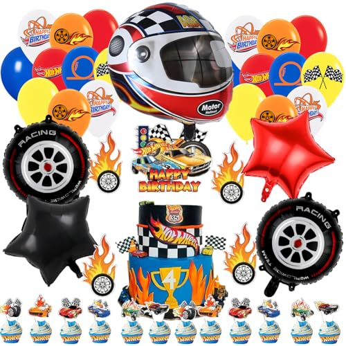 Cars Geburtstagsdeko, 55 Stück Racing Car Geburtstagsdeko, enthält Kuchendekoration, Motorrad-Folienballons, Racing Car latex balloon, Rennpartyzubehör für Jungen, Mädchen