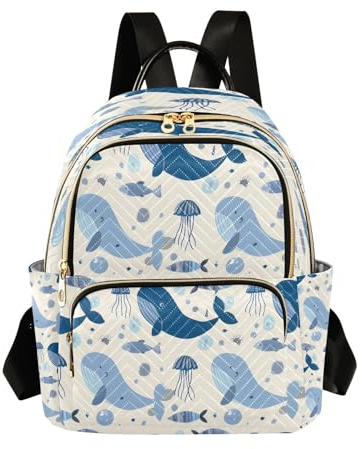 Mnsruu Nahtloser Maritimes abstraktes Modell mit Walen und Quallen Rucksack Geldbörse Damen Rucksack Reise Schultertasche Casual Daily Rucksack, Nahtloses maritimes abstraktes Modell mit Walen und