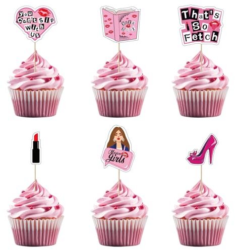 36 Stück Rosa Dessert Cupcake Topper, Mean Girls Thema, So Fetch Lippe Dekor, Perfekt für TV-Show Nacht Mädchen Versammlung Partei Dekoration