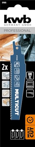 kwb Multicut hartmetallbestücktes Säbelsägeblatt, 152 mm (für Aluminium, Blech, GFK-Kunststoffe, flexibles HCS-Stahlmaterial, gehärteter Stahl, Hartmetall-Zähne, ½'' Universalschaft)
