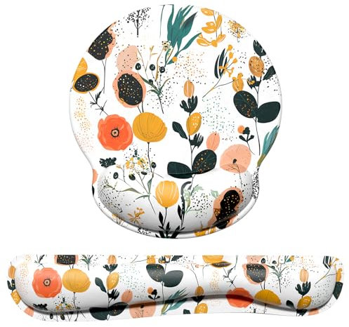 Dapesuom Keyboard Wrist Rest and Mouse Pad with Wrist Support, Memory Foam Cushion for Keyboard and Mouse Set, Ergonomic Desktop Pad Rests with Non Slip Base for Easy Typing & Pain Relief, Cute Herbs