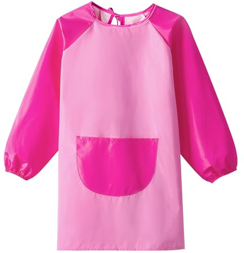 1 Stück Malschürze Kinder, Malkittel Kinder 5-12 Jahre, Wasserdicht Malkittel, einstellbar Bastelschürze,für Basteln Malen Backen Kochen,für Schule Kunst, Rosa