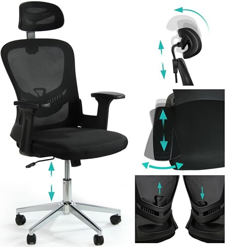 sesto senso Bürostuhl Ergonomisch Schreibtischstuhl mit beweglicher Lendenwirbelstütze und Verstellbarer Kopfstütze