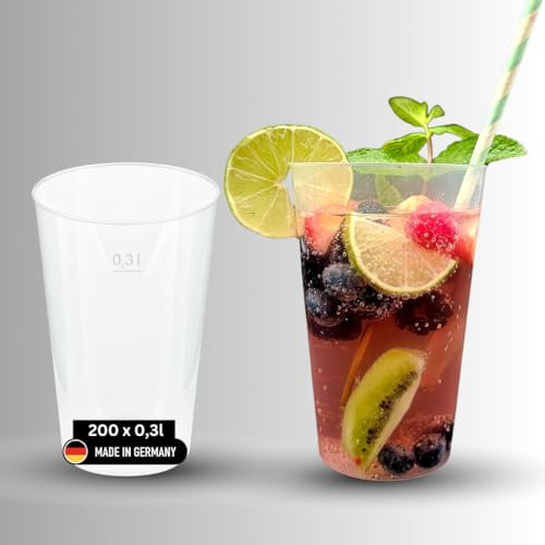 DeinPack 200 Mehrwegbecher 300ml Made in Germany | Getränkebecher mit Eichstrich | wiederverwendbar | Transparent aus PP | Trinkbecher 0,3l | Bierbecher | Partybecher