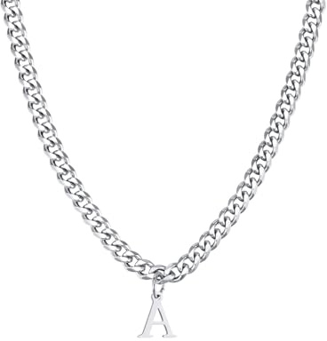 Halzketten Männer Silber, Edelstahl Halskette Herren Halskette Mit Alphabet-Anhänger Halsketten Mit Anhänger Herren Schmuck Geschenke