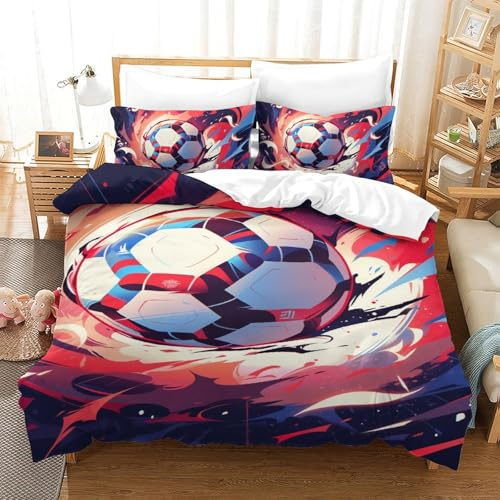 PGBSTEOAU Fußball Bettwäsche Microfaser 3D-Druck Bettbezug Set Teilig Set Bettwäsche Set Flauschige Bettbezug Mit Reißverschluss Und Kissenbezüge Single(140x200cm)