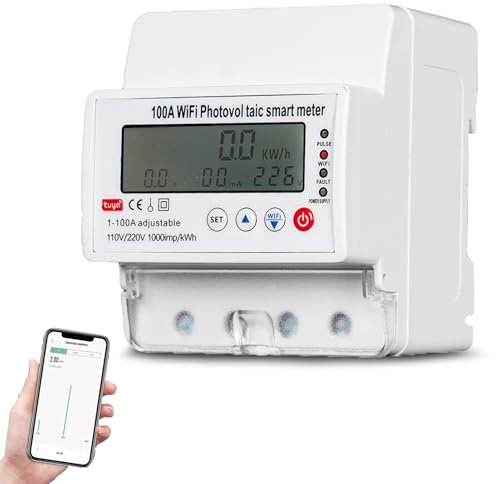 SiRyder Intelligenter Energiezähler WLAN,100A 220V Photovoltaik-Zähler LCD Tuya Smart Bidirektionale PV-Messung,Über-/Unterspannungsschutz,Fernsteuerung,Prepaid-Management