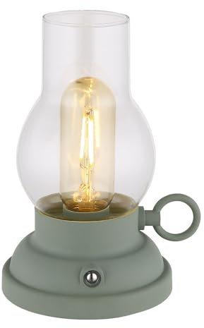 Tischleuchte Tischlampe Akku USB dimmbar Nachttischleuchte Sturmlampe Touchdimmer, opal, LED 1W 65Lm warmweiß, LxBxH 12,5x10,7x17,5 cm