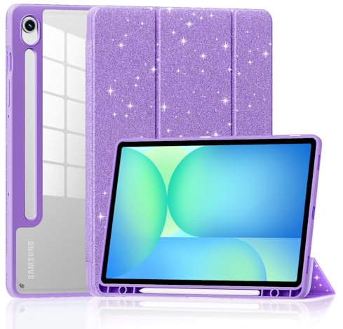 Mansiruyi Case for Samsung Galaxy Tab S10 FE 2025/S9 FE 10.9 inch/ S9 11 inch 2023, Slim Light Tri-fold Stand Clear Back Cover Samsung Galaxy Tab S10 FE/S9 FE/S9 Case with Auto Sleep/Wake - Purple