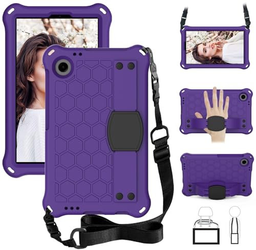 Funda compatible con Alcatel Joy Tab 2 2020 (9032Z) para niños, funda ligera de EVA a prueba de golpes con soporte de asa compatible con Alcatel Joy Tab 2 2020/3T de 8 pulgadas (morado + negro)