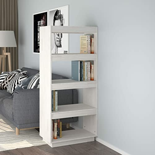 Gecheer Bücherregal/Raumteiler Weiß 60x35x135 cm Massivholz Kiefer Mehrzweckregal Raumteiler Standregal Aktenregal Büroregal Raumtrenner Regal Wandregal Aufbewahrungregal Wohnzimmer