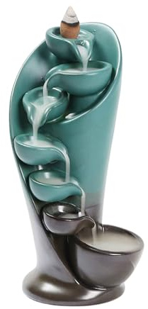 YYW Keramik Räucherkegel Set mit 20 Kegeln | Wasserfall Räuchergefäß für Meditation, Inkl. Zange & Schutzmatte(GRÜN)