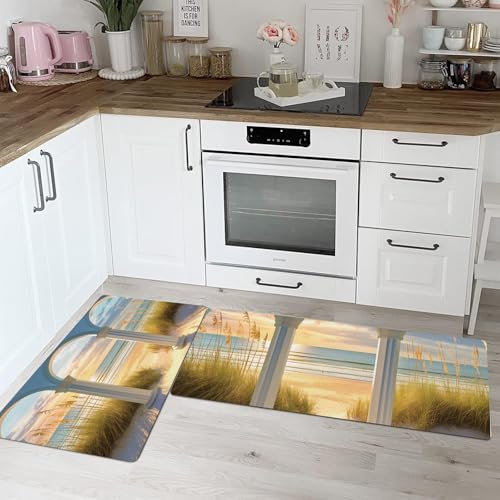 ALTCIRNMD Tappetini Cucina Antiscivolo 2 Pezzi, Canne Del Lago, Set Tappeti da Cucina con Paesaggio Selvaggioper Ingresso, Corridoio e Sala da Pranzo, 45 * 75cm+45 * 150cm
